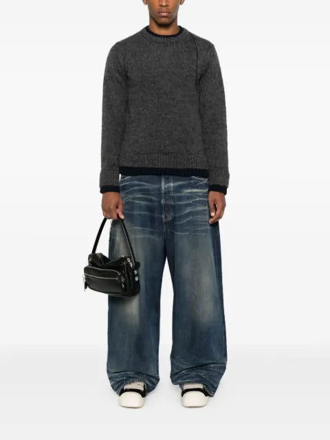 sacai double-layered frayed-edge sweater