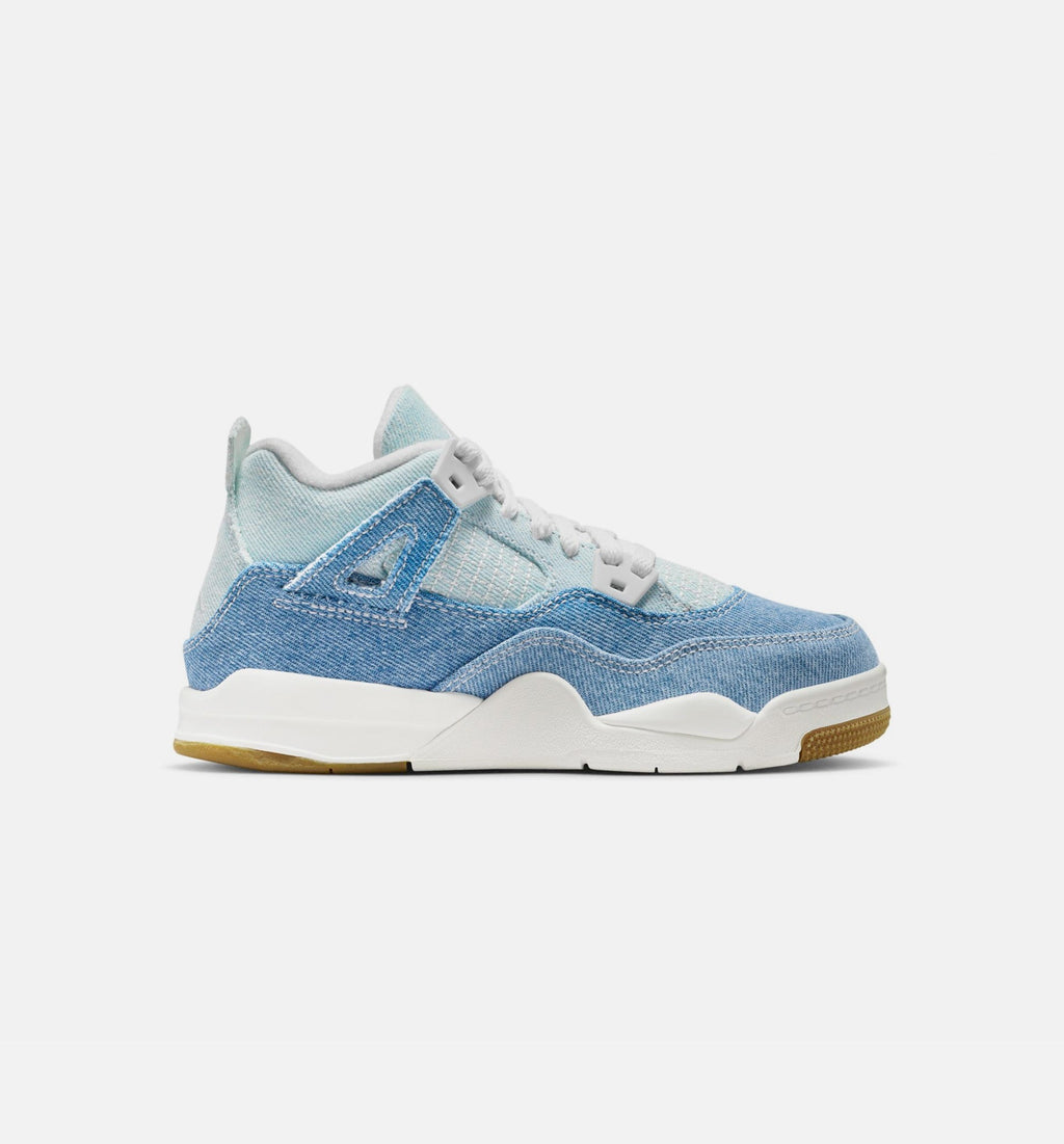 Air Jordan 4 Retro Worn Blue | Preschool Lifestyle Shoe | Sail/Worn Blue/Metallic Gold
