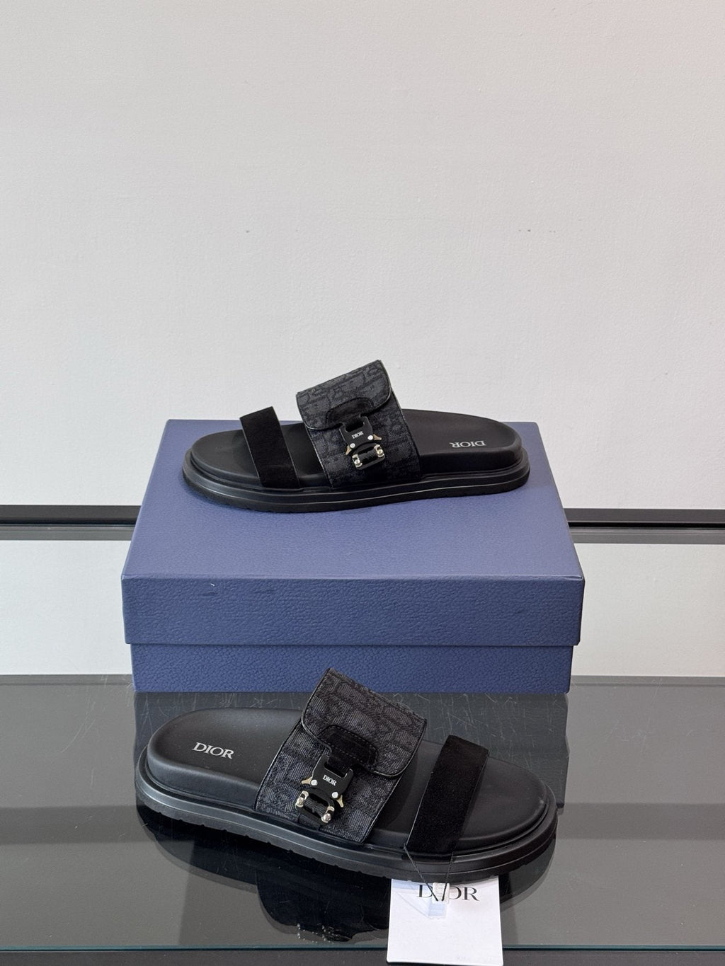 Dior Men's Dark Gray Patterned Slide Sandals