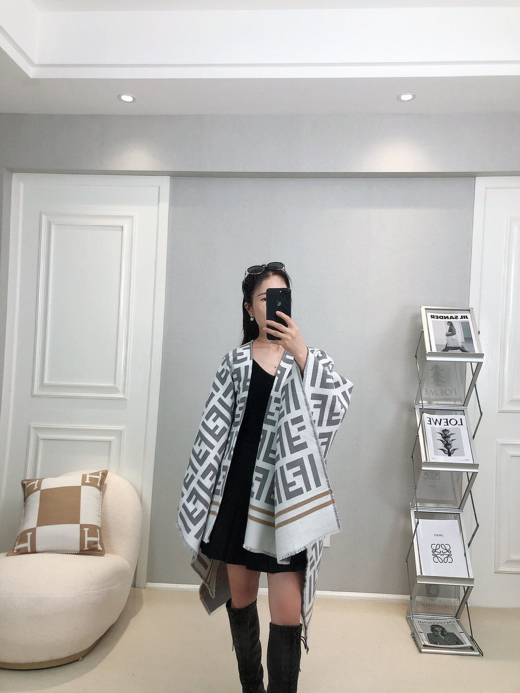 Fendi Geometric Monogram Fringe Shawl