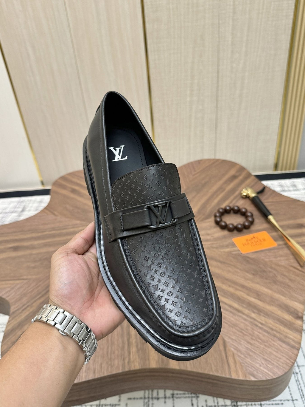 Louis Vuitton Black Textured Loafers