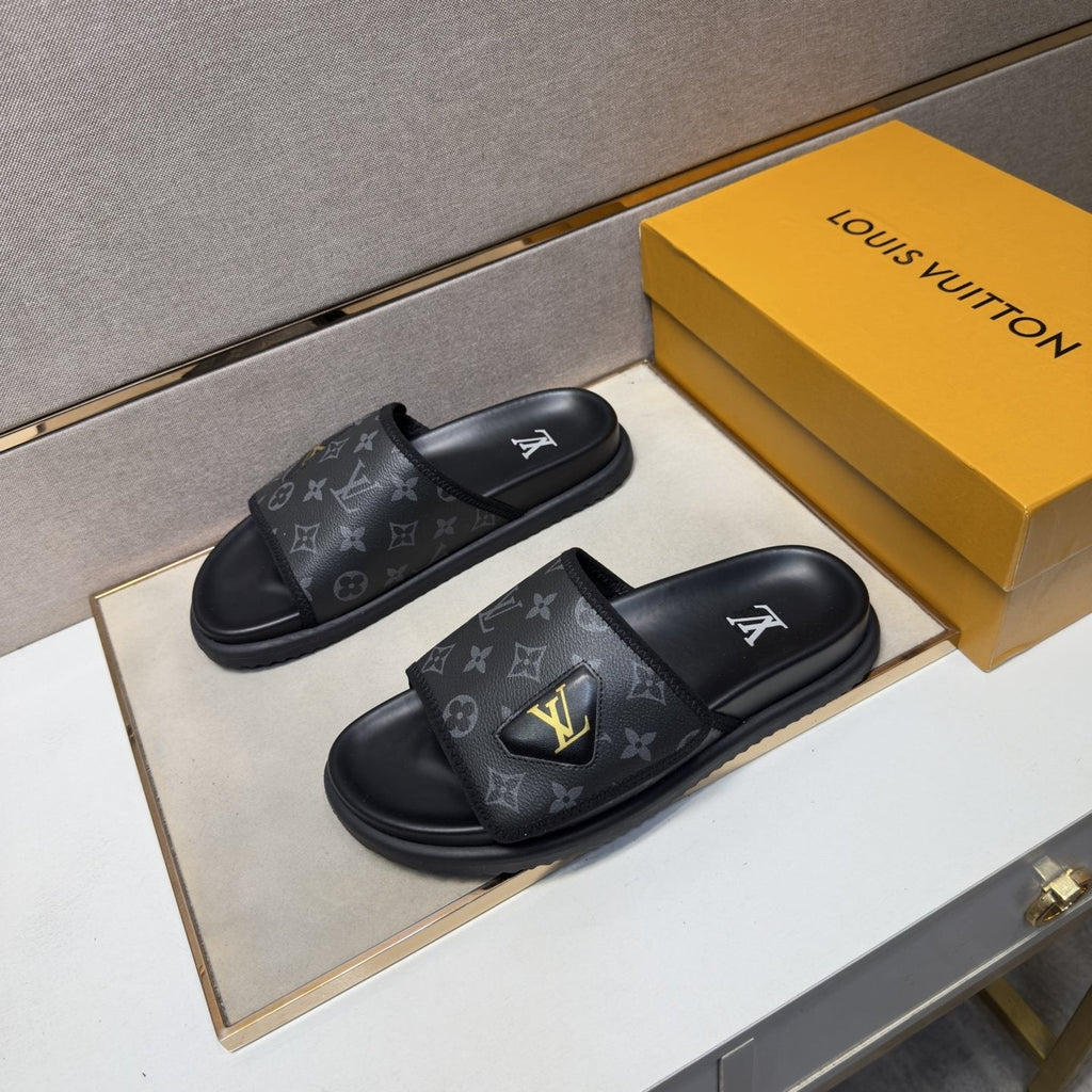 Louis Vuitton Men's Monogram Emblem Slide Sandals