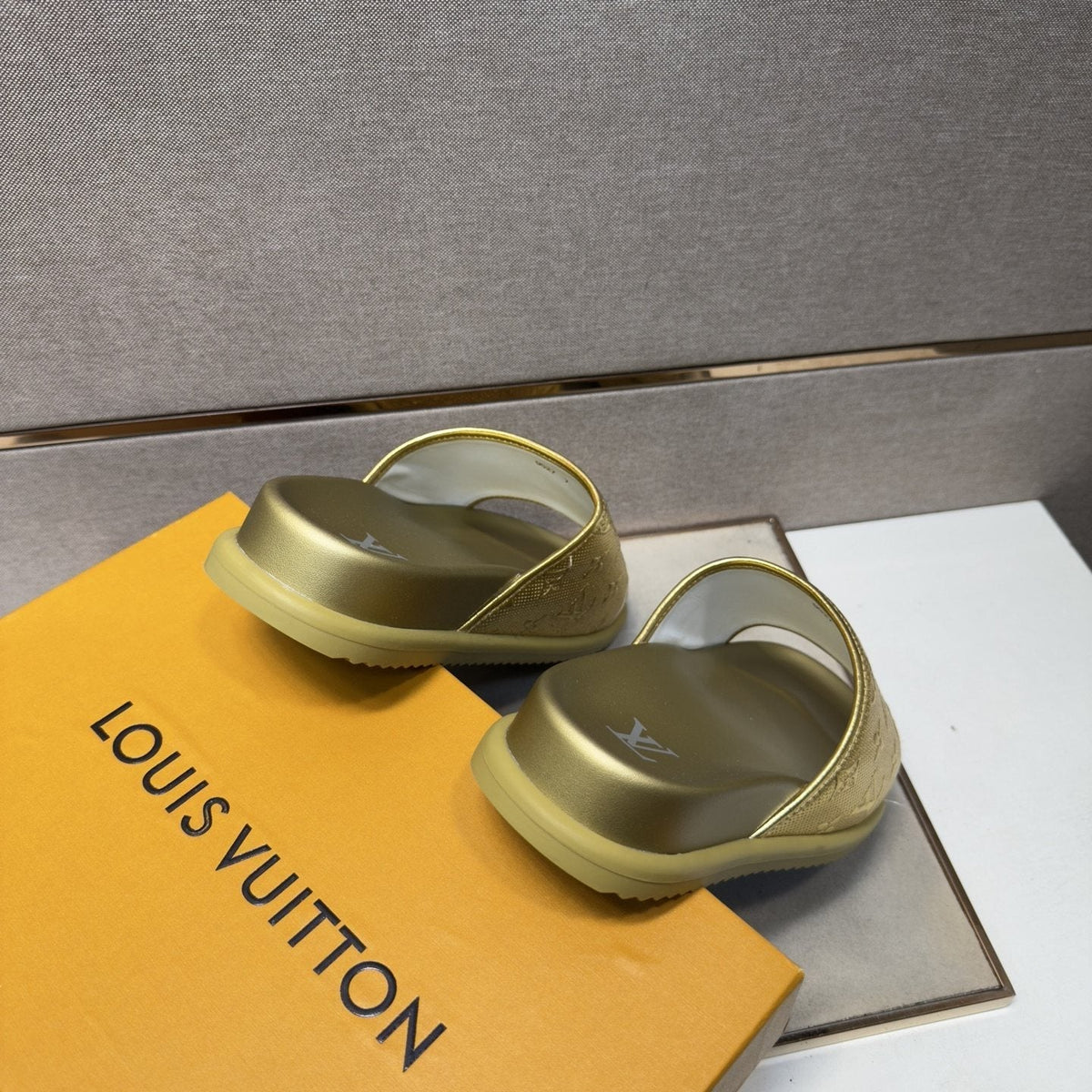 Louis Vuitton Embossed Metallic Slide Sandals